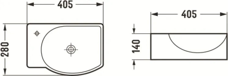 Mexen Mista inbouwwastafel rechts 40 x 28 cm, wit - 22174000R