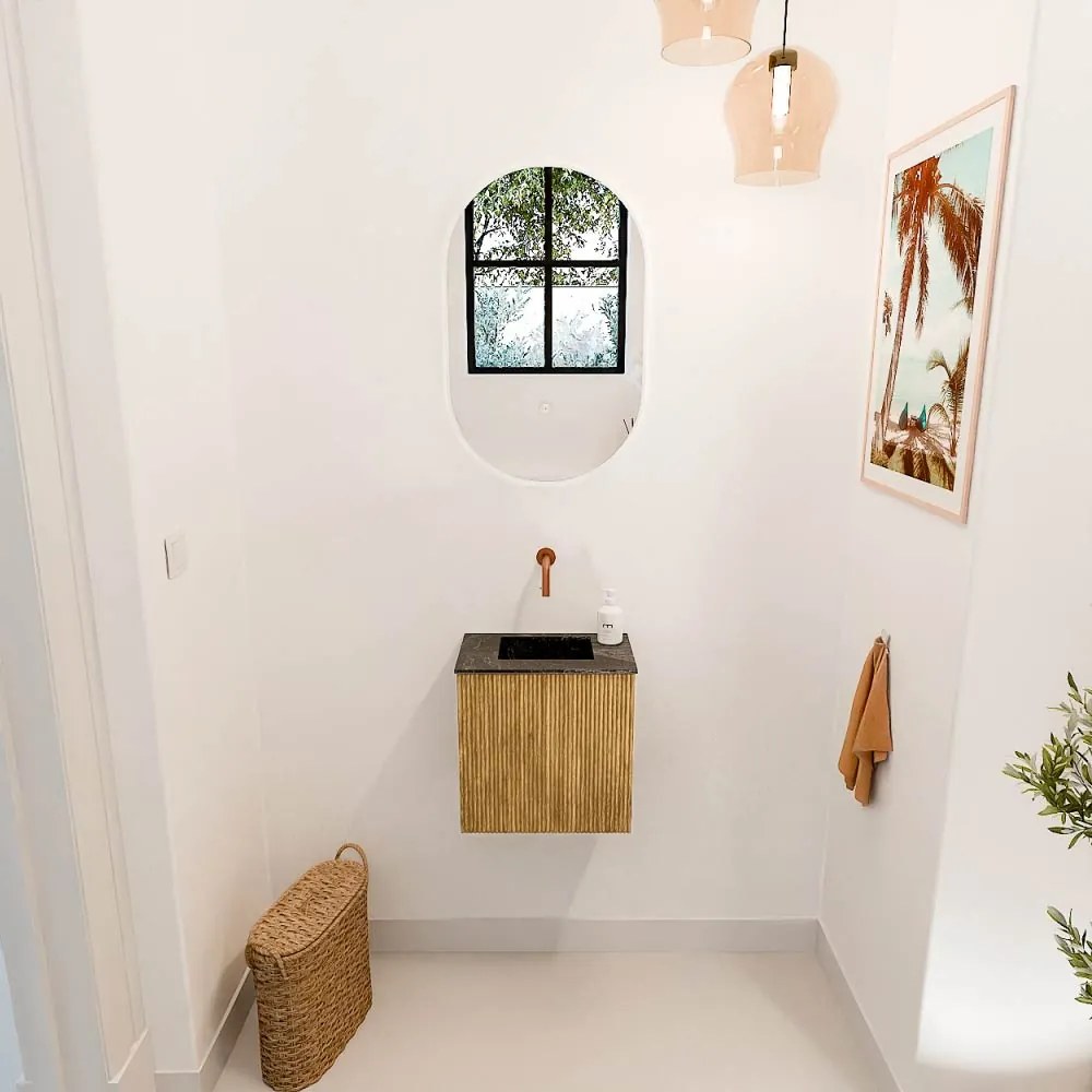 Mondiaz Joya DLux 40cm toiletmeubel oak met wastafel faye midden zonder kraangat lava