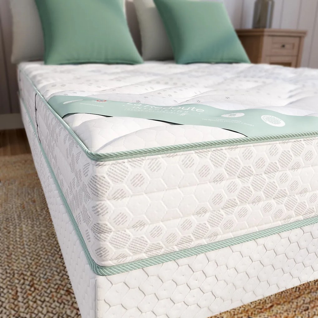 Set van matras voor gevoelige rug, 672 veren, stevig, zacht ligcomfort + bedbodem