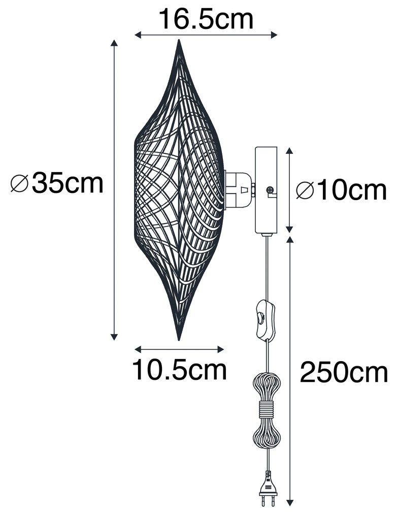 Oosterse wandlamp bamboe 35 cm met stekker - RinaOosters E27 rond Binnenverlichting Lamp