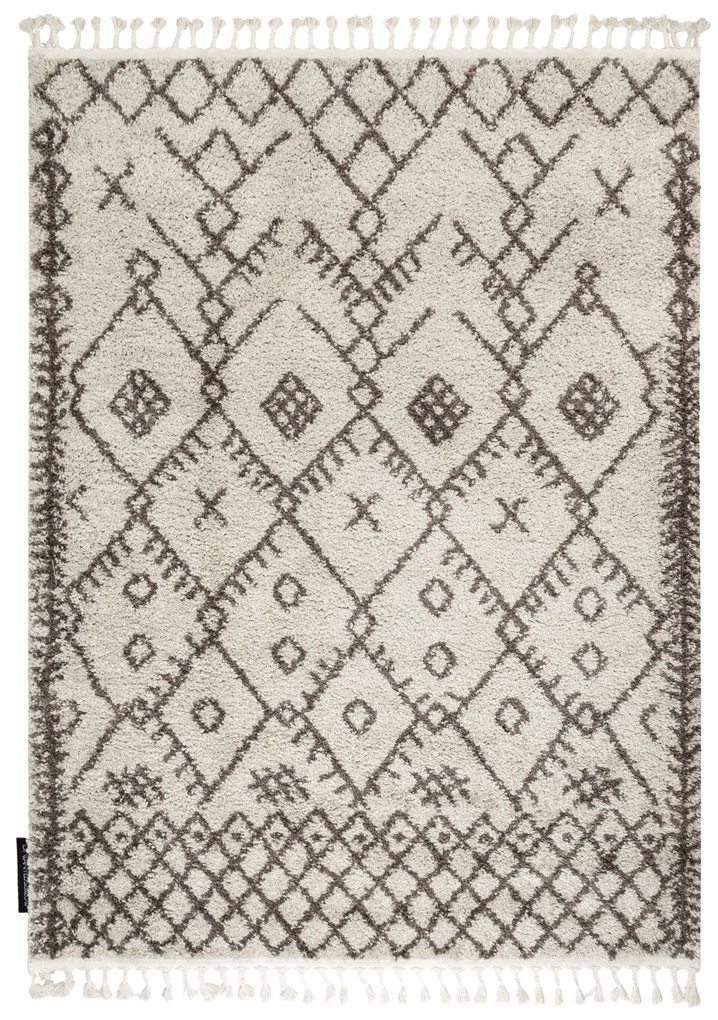 Tapijt BERBER TANGER B5940 crème / bruinrand ,  Barber , marokkaanse shaggy