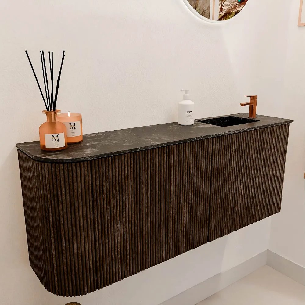 Mondiaz Joya DLux 100cm toiletmeubel ronding links walnut met wastafel faye rechts 1 kraangat lava