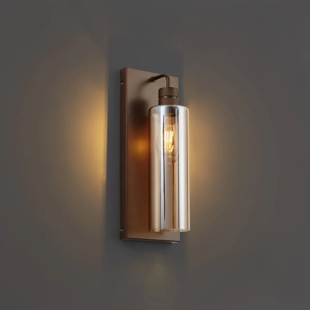 Hotel Chique wandlamp donker brons met amber glas - Stavelot