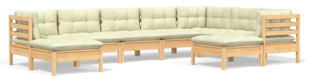vidaXL 9-delige Loungeset met crèmekleurige kussens massief grenenhout