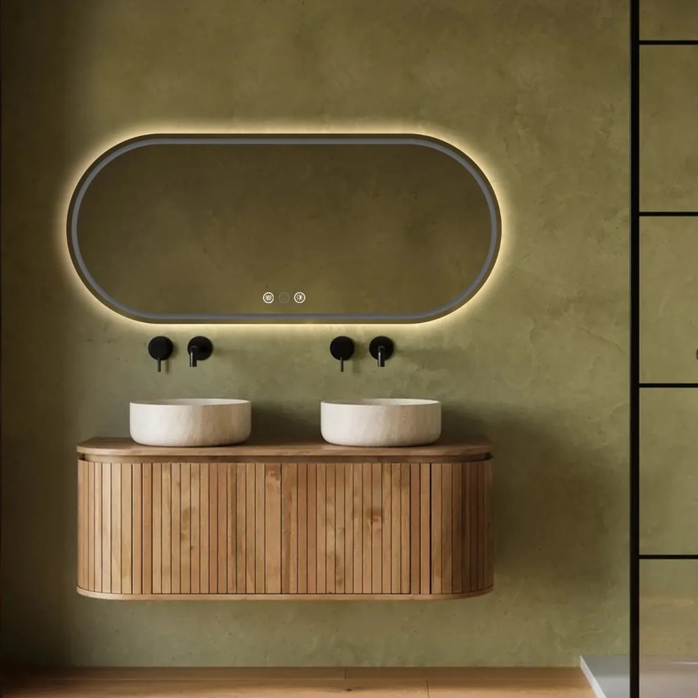 Saniclear Triova ovale spiegel 160x70cm met verwarming, directe en indirecte verlichting