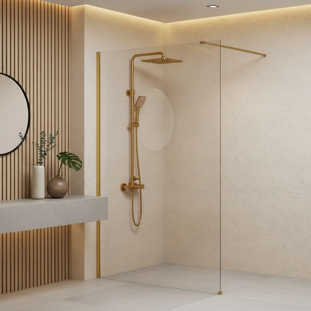 Walk-in douchewand Rea Flexi Transparent / Brush Gold 110