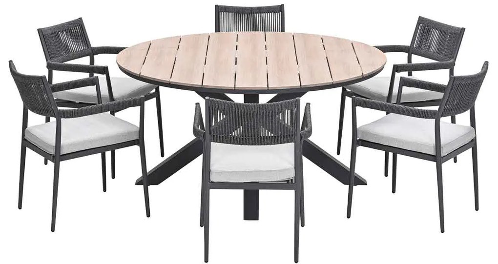 Garden Impressions Tineo tuinset 7-delig - Tulli tuintafel Ø148x75 cm light teak vironwood