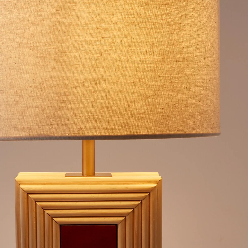 Tafellamp in rotan en keramiek, lampenkap van linnen, CÉRABI