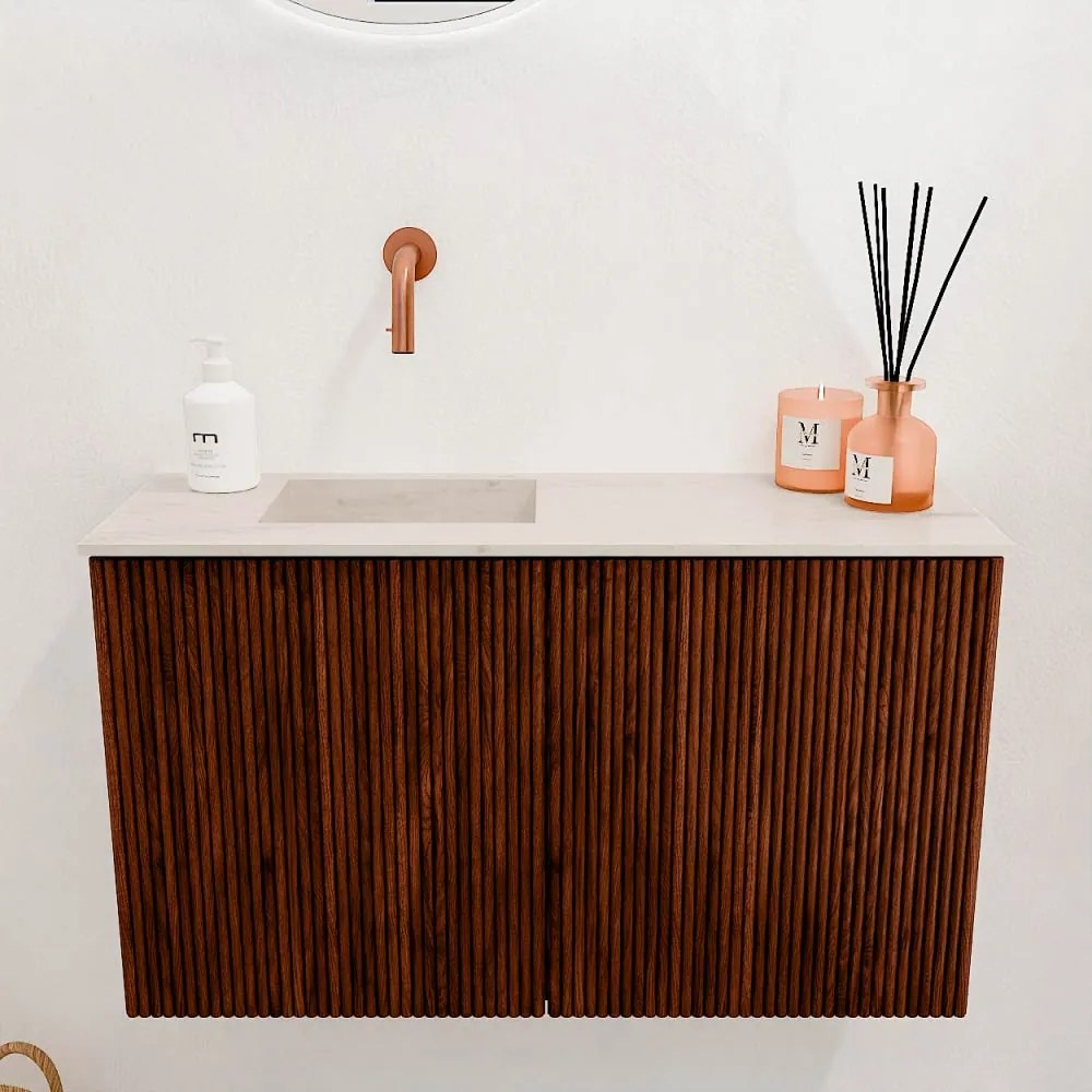 Mondiaz Joya DLux 70cm toiletmeubel ruby met wastafel faye links zonder kraangat meli