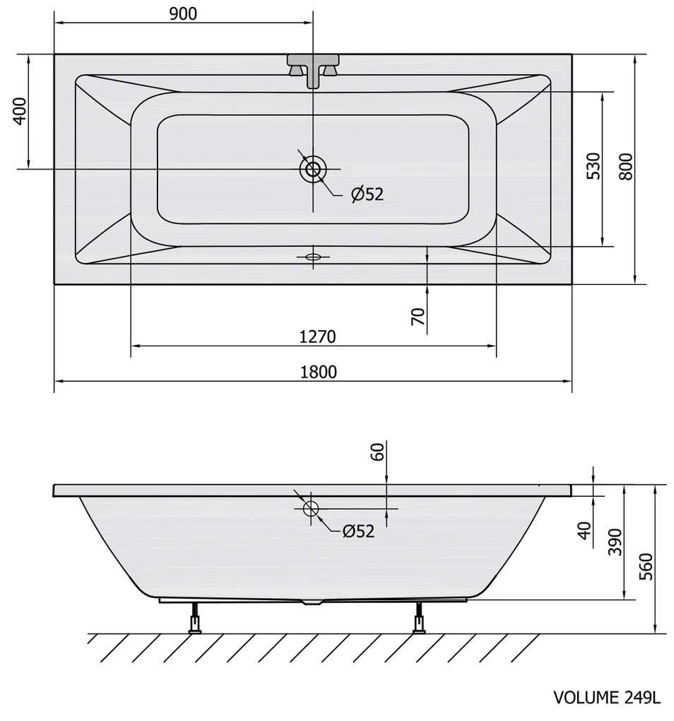 Polysan Krysta ligbad 180x80x39cm wit glans