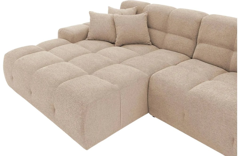 Goossens Excellent Bank Kubus - 40 X 40 Cm Stiksel bruin, stof, 1,5-zits, modern design met chaise longue links