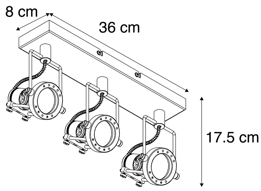 Industriële Spot / Opbouwspot / Plafondspot staal 3-lichts draai- en kantelbaar - Suplux Industriele / Industrie / Industrial, Modern GU10 Binnenverlichting Lamp