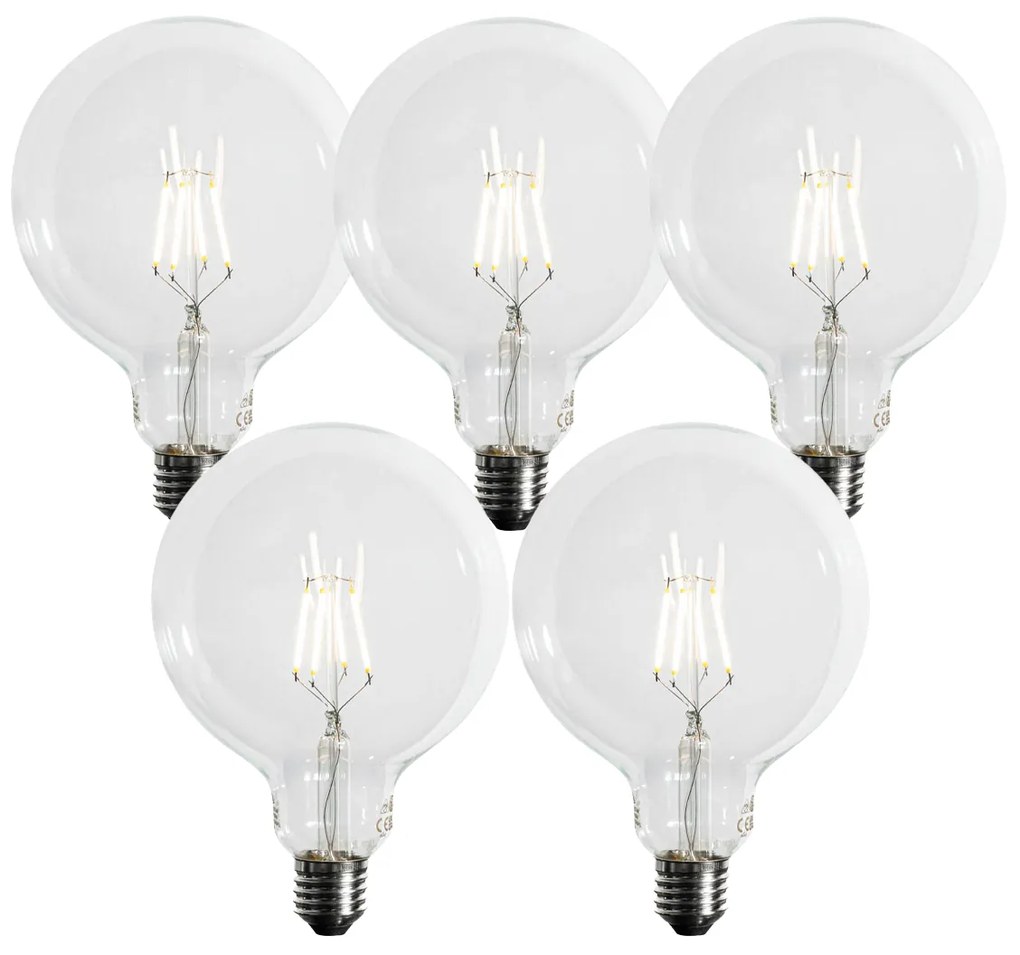 Set van 5 E27 3-staps dimbaar LED spiraal filament G125 4W 450 lm 3000K