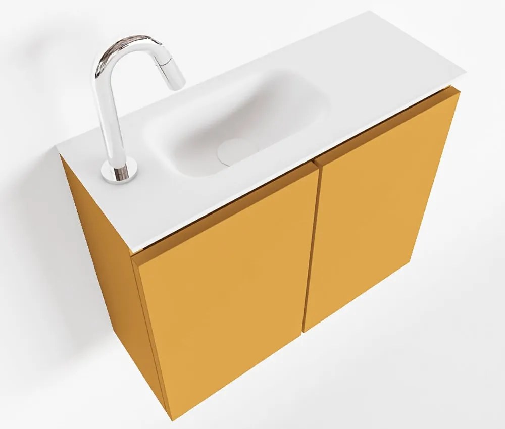 Mondiaz Ture 60cm toiletmeubel ocher met wastafel talc links 1 kraangat