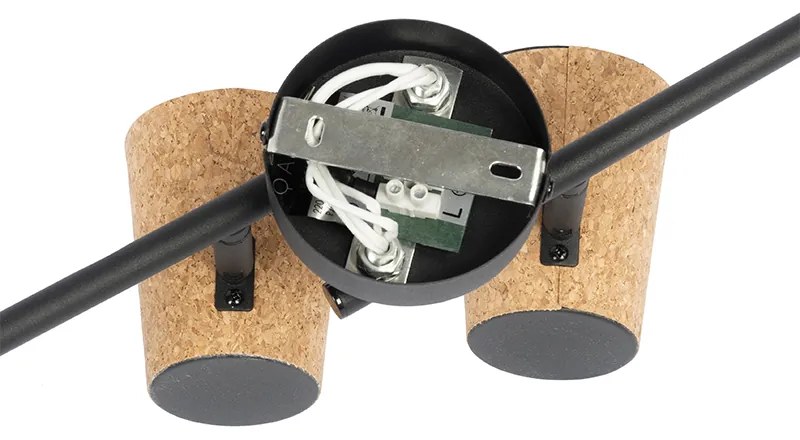 Plafondspot zwart met kurk kap 4-lichts verstelbaar - Corky