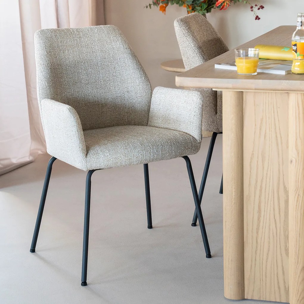 Eleonora Indy Stoel Met Armleuningen Beige Geweven Stof