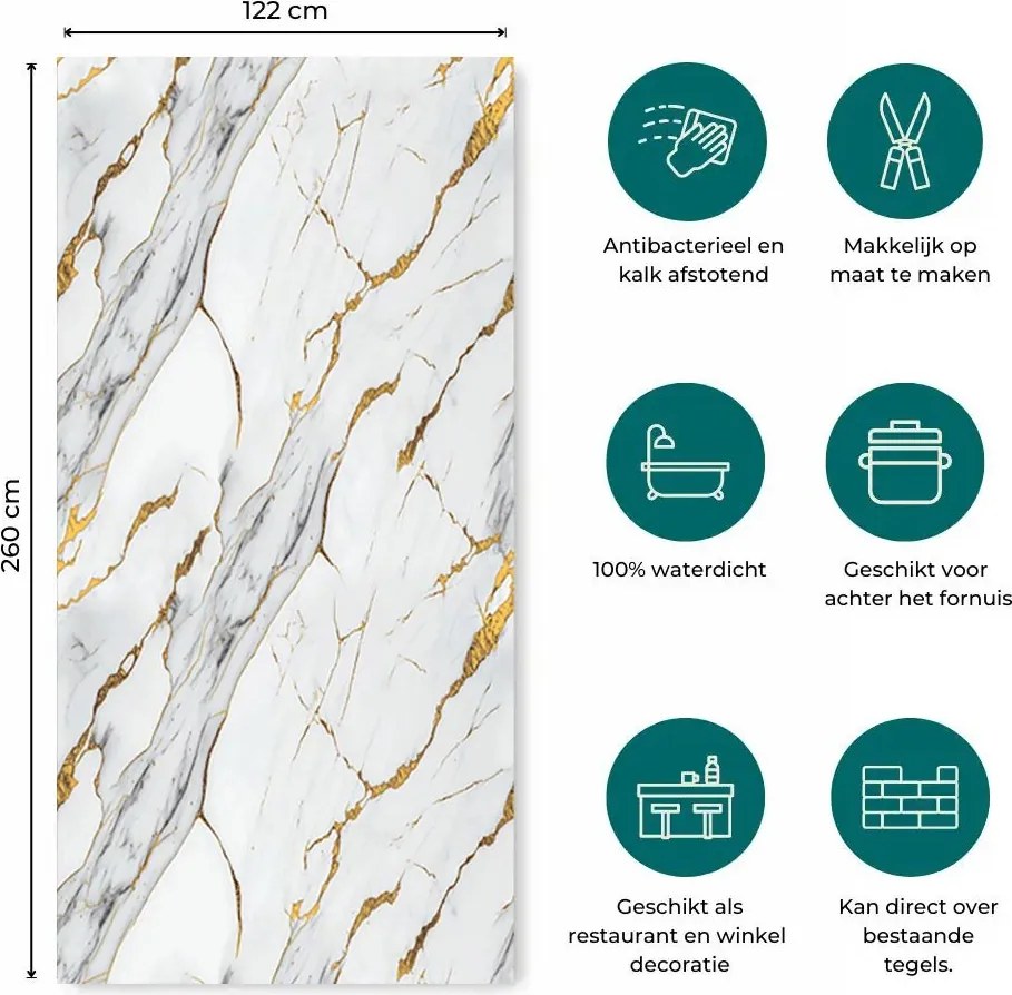 PVC Marmer Paneel White Gold Glans 260x122x0,3cm