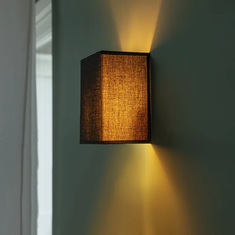 Landelijke wandlamp zwart met stoffen kap - Vete Modern E27 Binnenverlichting Lamp
