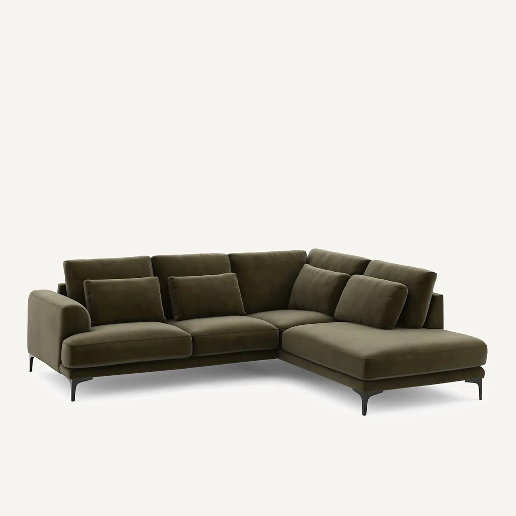 Rechtse hoekbank met leuning in fluweel, Marsile