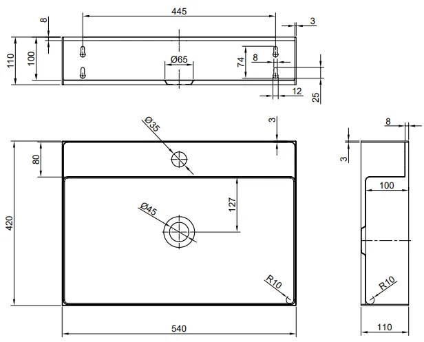 Fontana Maido mat zwart badkamermeubel 60cm met vierkante waskom gunmetal