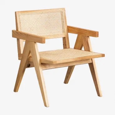 Lali Fauteuil Met Armleuningen In Essenhout En Rotan Natuurlijk Hout - Sklum