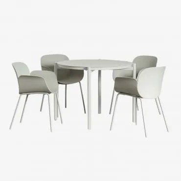 Elton Ronde Aluminium Tafelset (ø110 Cm) En 4 Lynette Tuinstoelen Bamboe Groen - Sklum