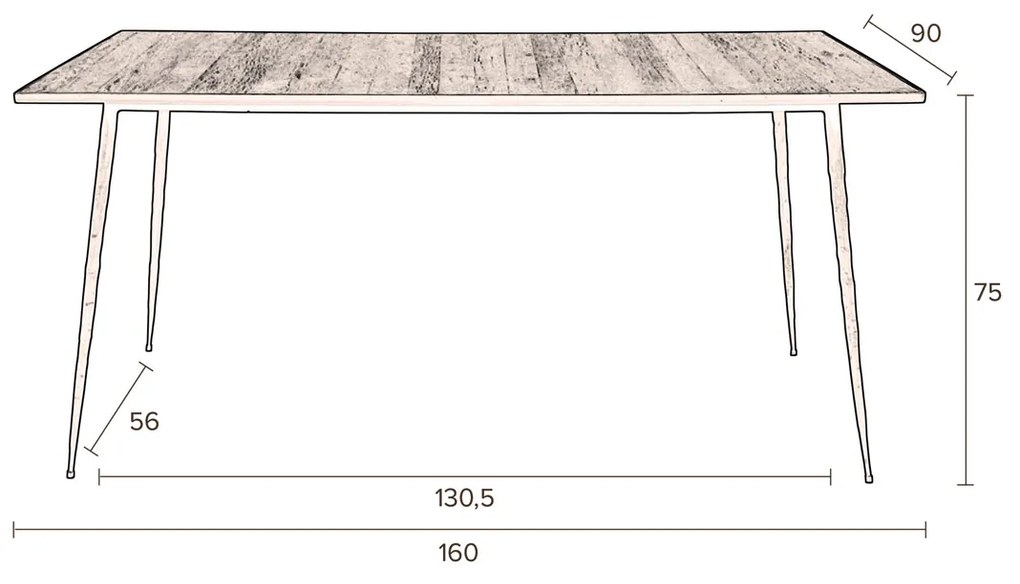 Dutchbone Pepper Eettafel Industrieel Design - 160 X 90cm.
