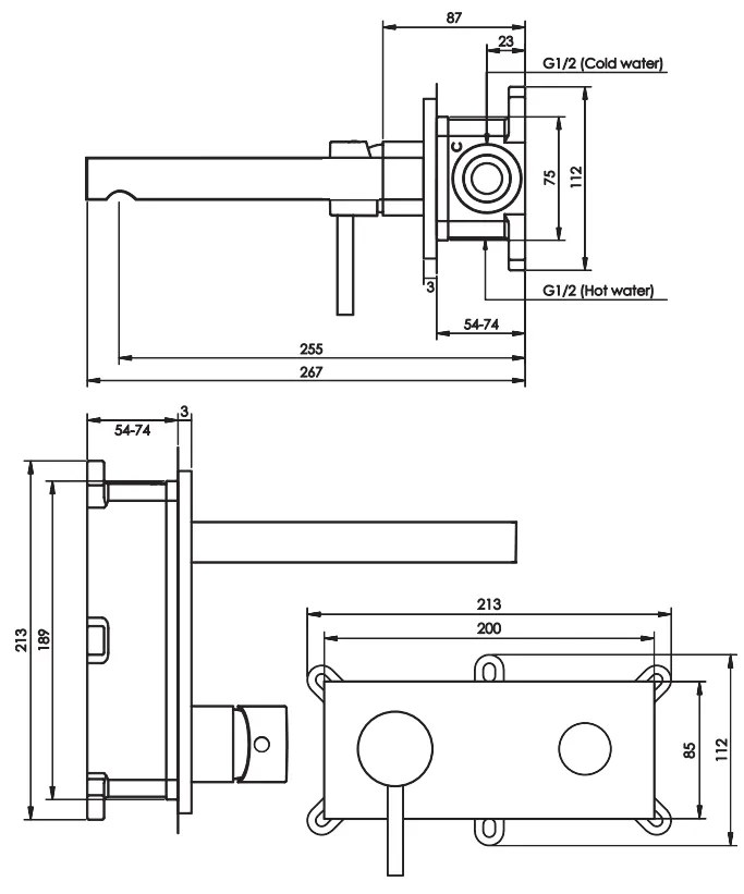 Brauer Copper Edition ColdStart wastafelkraan inbouw rechte uitloop met achterplaat model D2 koper geborsteld PVD
