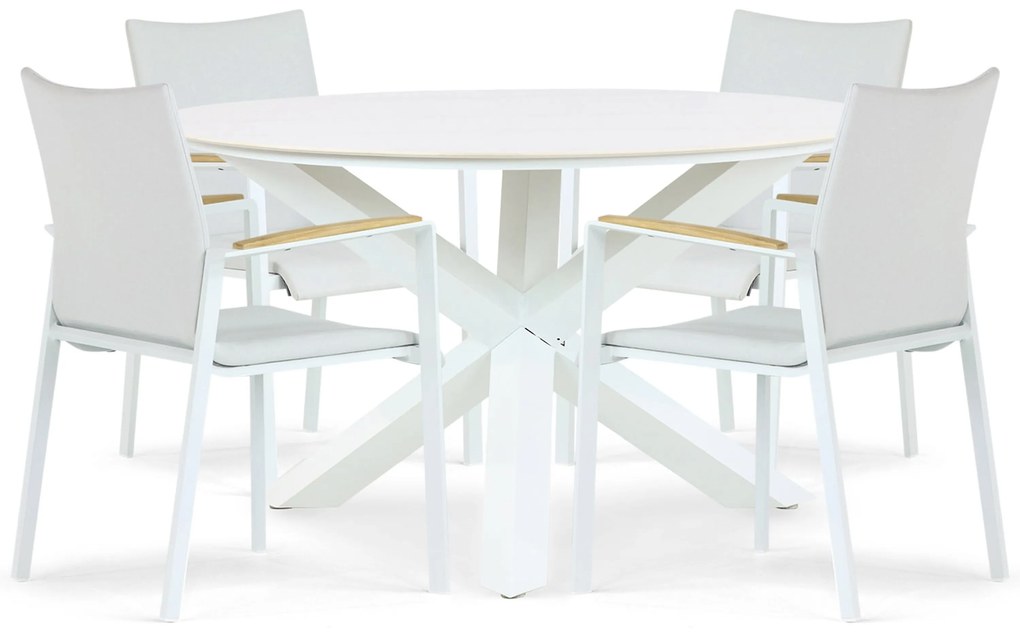 Tuinset Ronde Tuintafel 4 personen 130 cm Aluminium/textileen Wit Lifestyle Garden Furniture Brandon/Orino