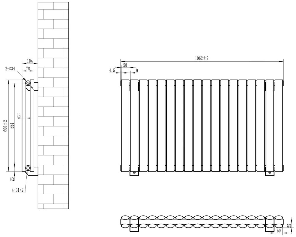 Eastbrook Tunstall dubbele radiator 105x60cm 1652W antraciet