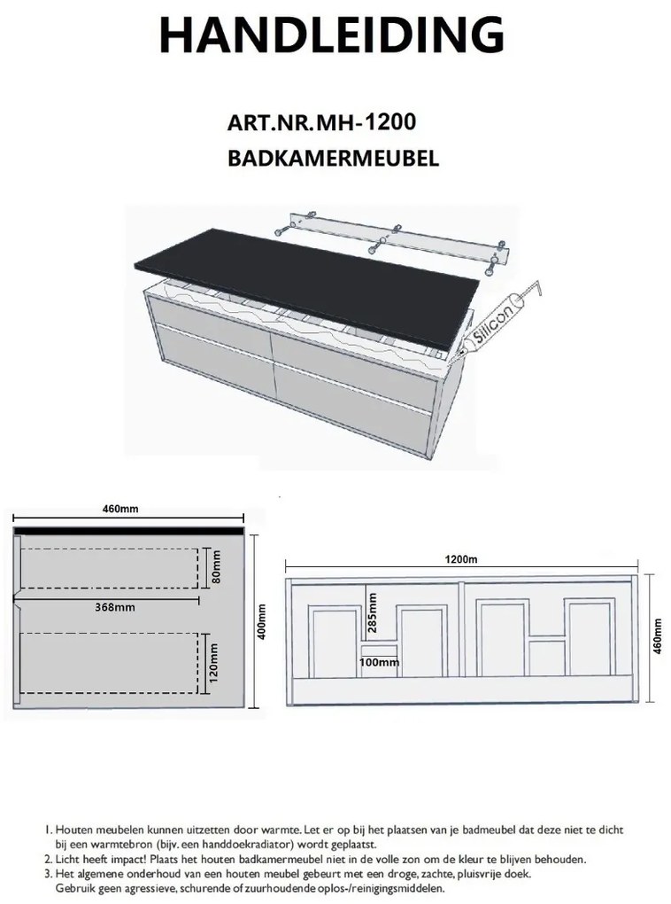 B-Stone Perryton badmeubel eiken met wastafel wit 120cm