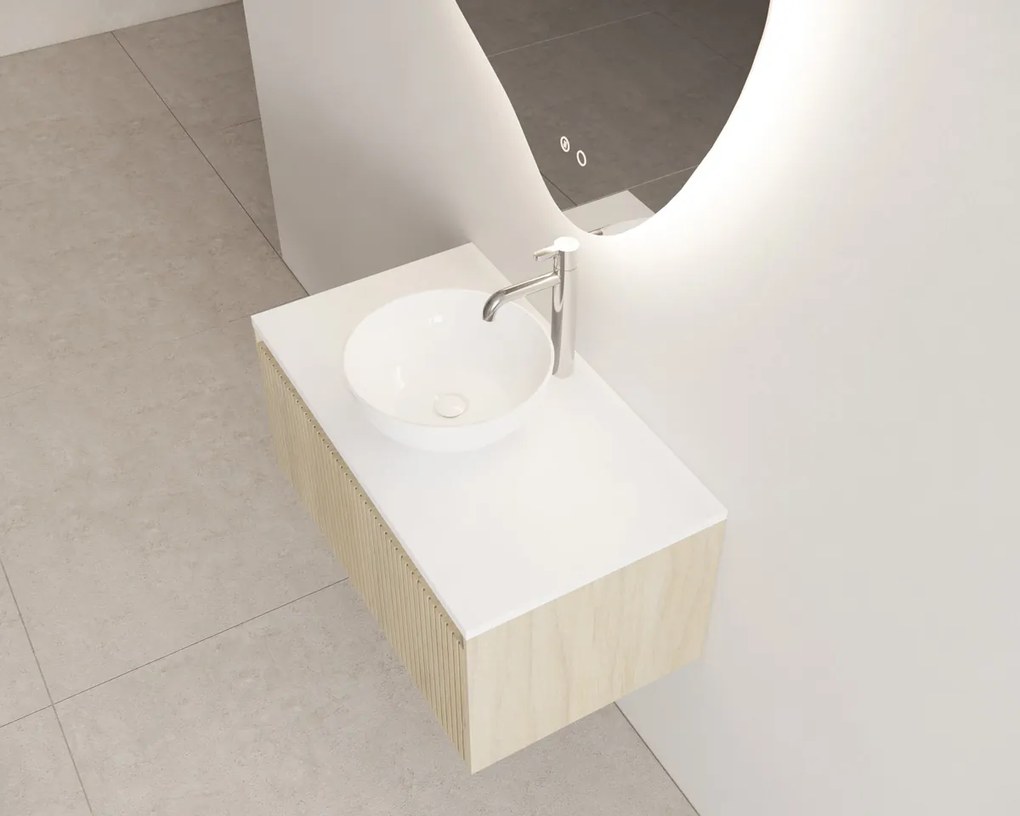 Gliss Design Timotheus badmeubel met ribbelfront 80cm corn silk met wit toppaneel en waskom