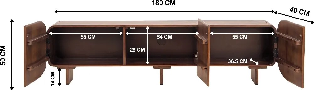 Organisch Gevormde TV Meubel 180cm - 180x40x50cm.