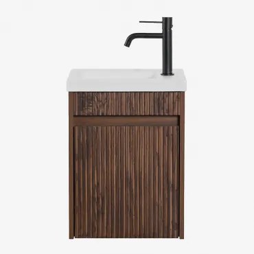 Narek Zwevend Houten Badkamermeubelset Met Geïntegreerde Wastafel Spiegelloze & Mat Zwart ↑20 Cm Met Afvoerkraan Zonder Overloop Orveta & Donker Hout