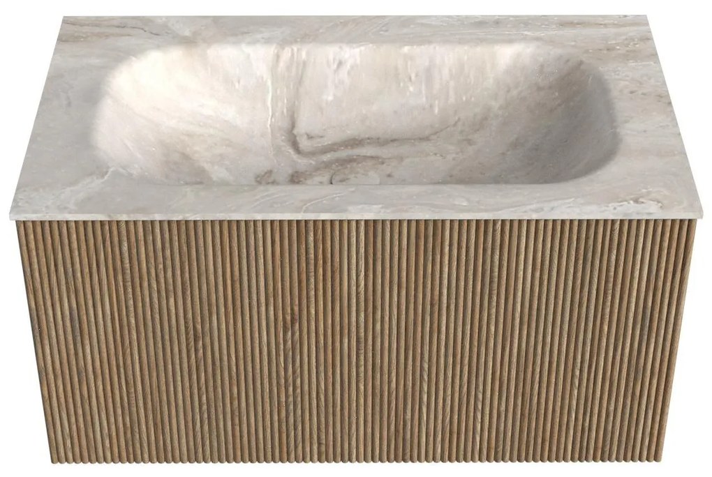 Mondiaz Kurve-dlux 80cm badmeubel dusk met 1 lade en wastafel big small midden zonder kraangat frappe