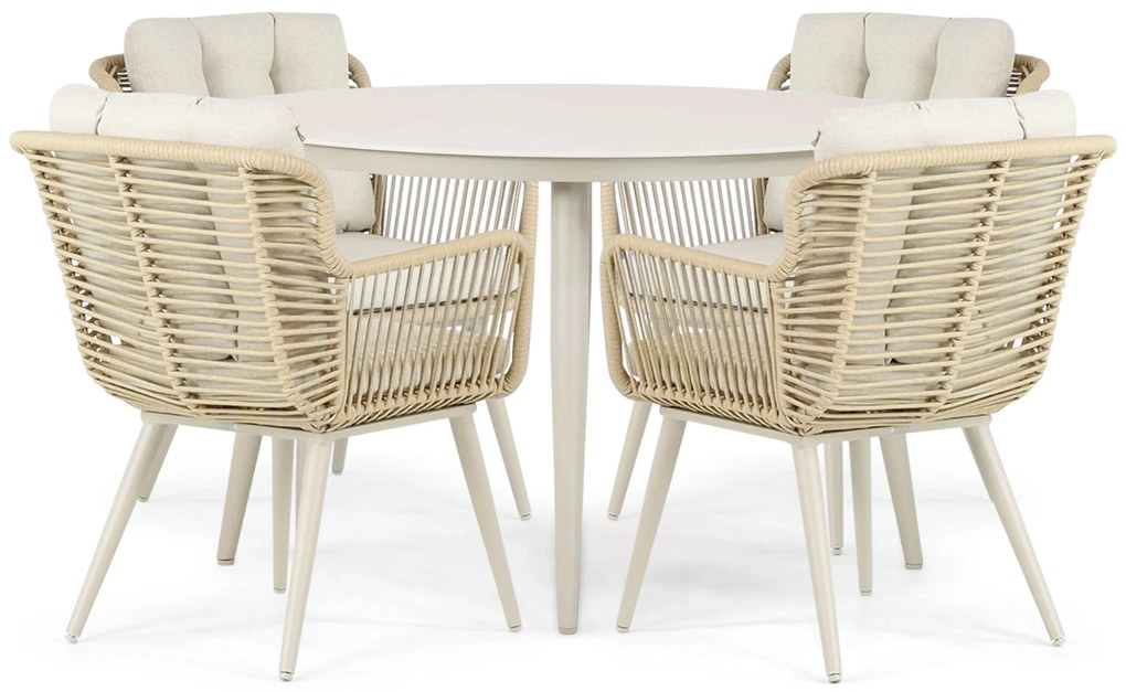 Tuinset Ronde Tuintafel 4 personen 120 cm Aluminium/Rope Taupe Coco Custa/Vienna
