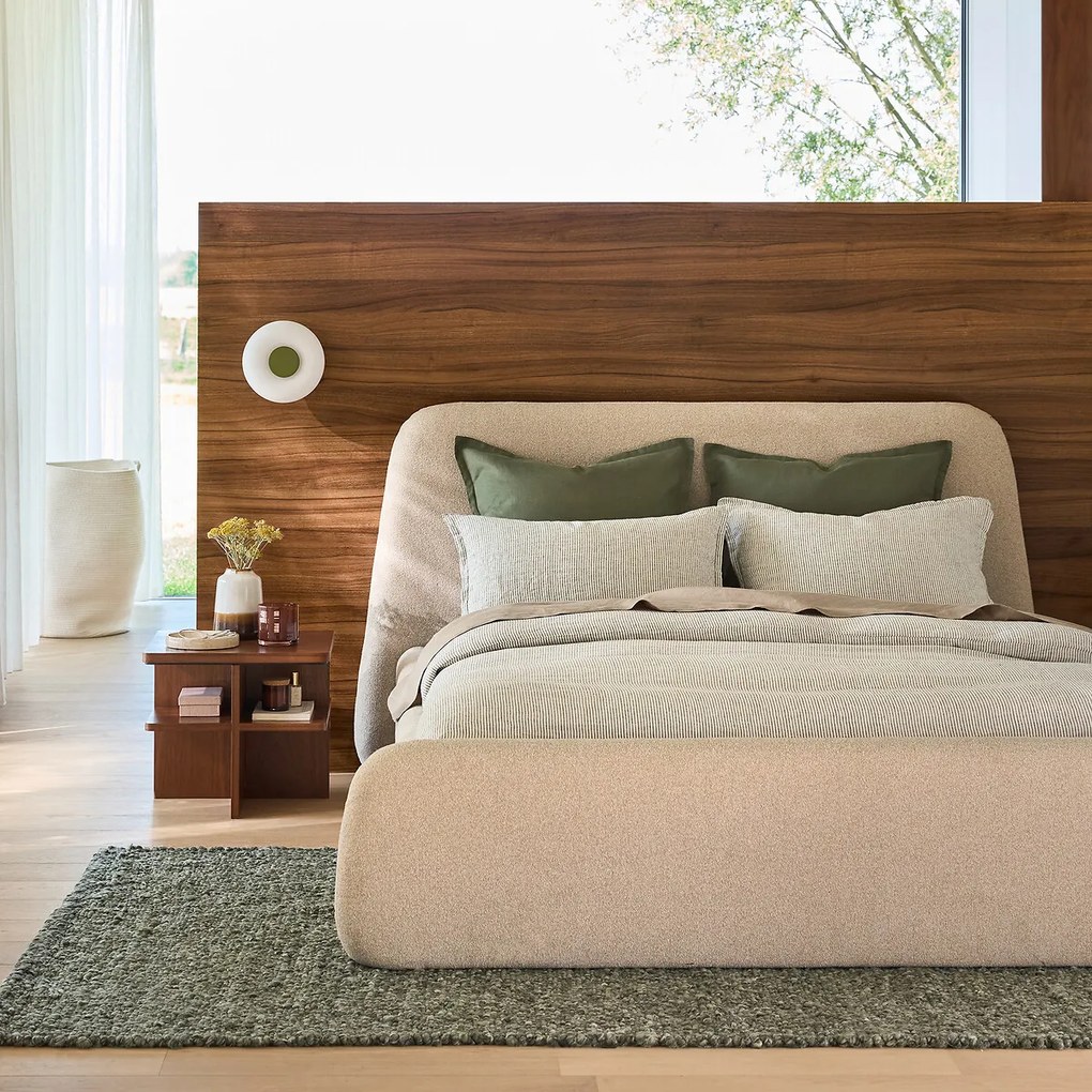 Bed met boxspring, structuurstof, STEEN