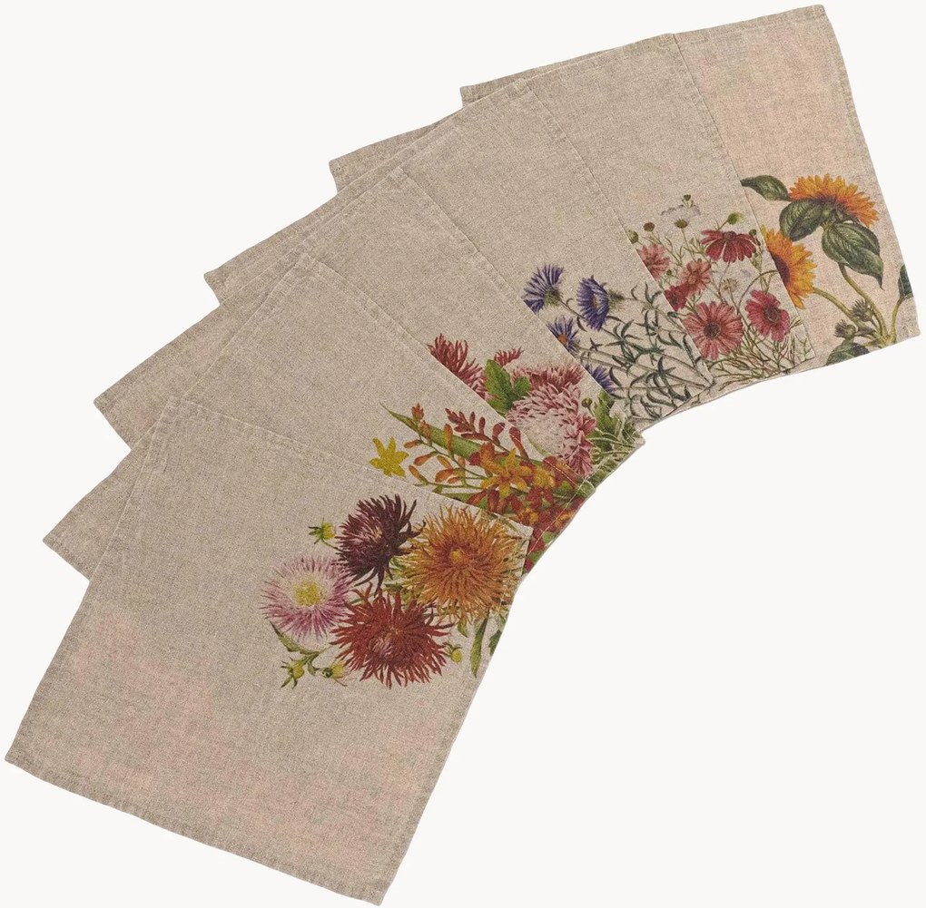 Linnen cocktailservetten Country Flowers, 6-delig