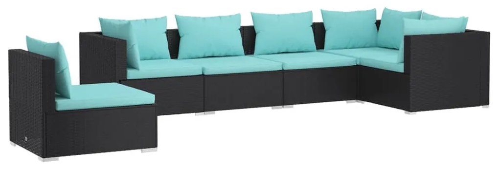 vidaXL 6-delige Loungeset met kussens poly rattan zwart