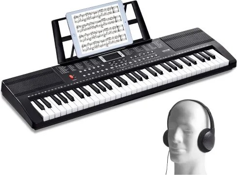 VEVOR digitale piano met 61 toetsen, 200 klanken, 200 ritmes, draagbare elektrische pianoset met 60 demonummers, ingebouwde dubbele luidsprekers, hoofdtelefoon, microfoon en pianostickers voor beginners.