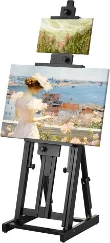 VEVOR H-frame ezel voor canvasschilderijen tot 195 cm, beukenhouten kunstenaarsezel voor schilderen met vloerplank, dubbele canvaspositie, studio-ezel met draagvermogen van 10 kg, verstelbaar