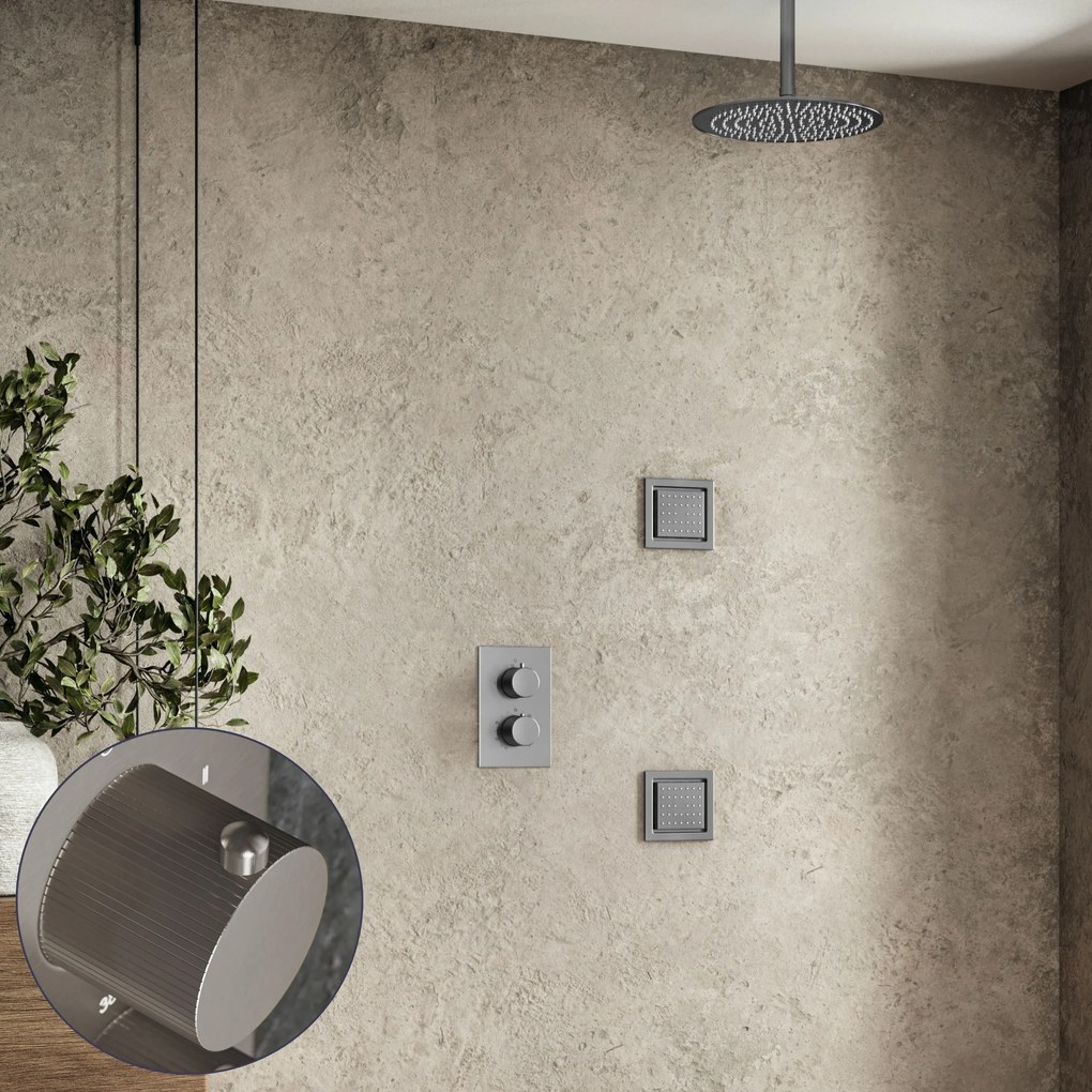 Saniclear Exclusive Stripes inbouw regendouche 30cm met vierkante massagejets en plafondarm RVS