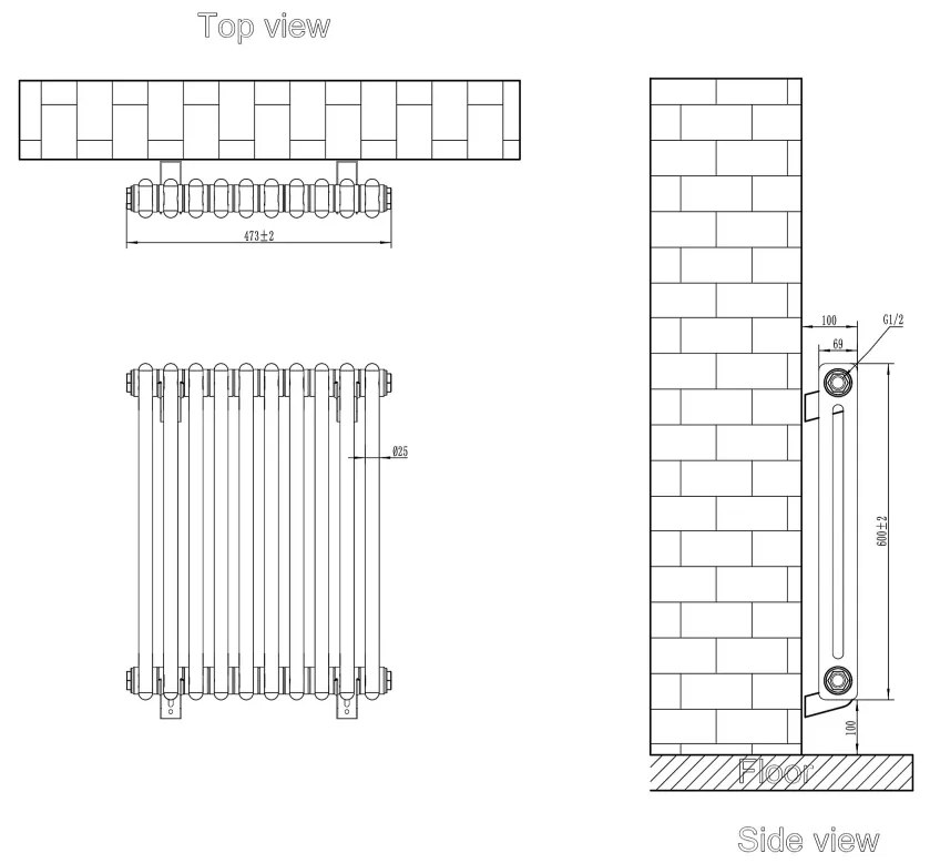 Eastbrook Rivassa 2 koloms radiator 45x60cm staal 630W antraciet