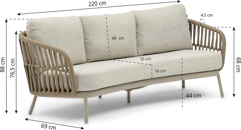 Stoel en Bank Loungeset 5 personen Rope Zand/Beige  Coco Elara/Fire