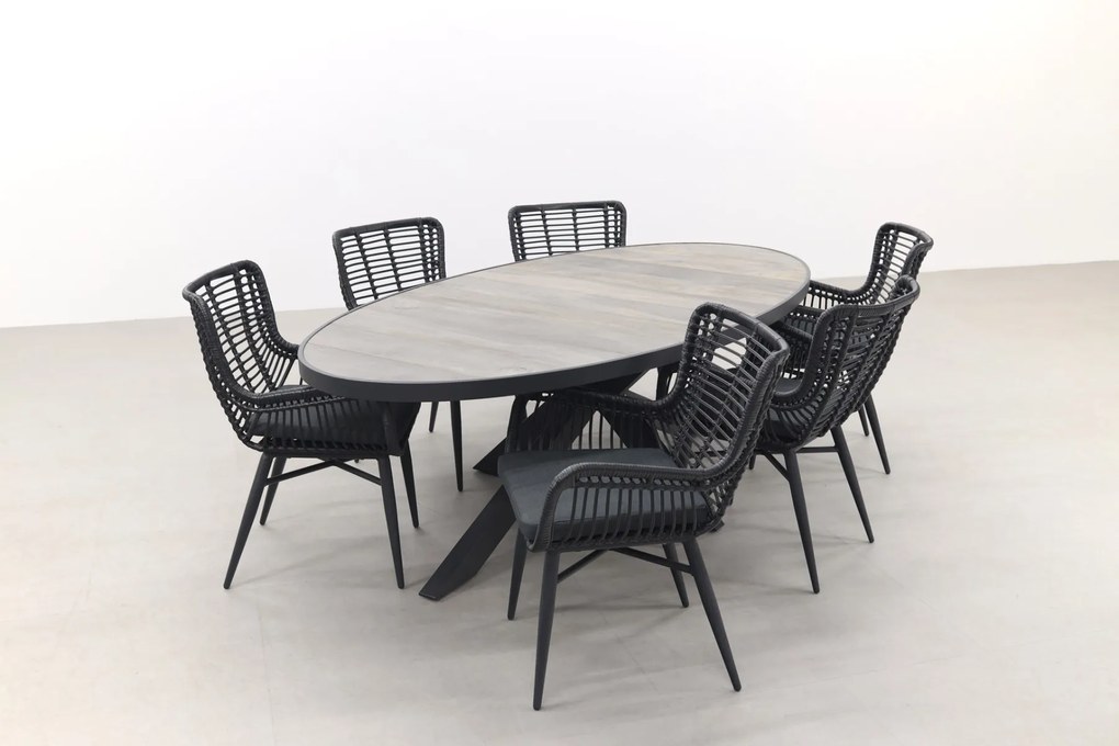 Jasmine Black/Silva 6-persoons ovale dining tuinset 240x115 cm. - Houtlook