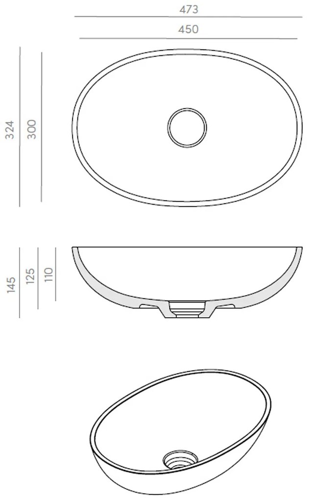 Resigres Lavabo 1341 waskom ovaal 50x35cm solid surface zwart