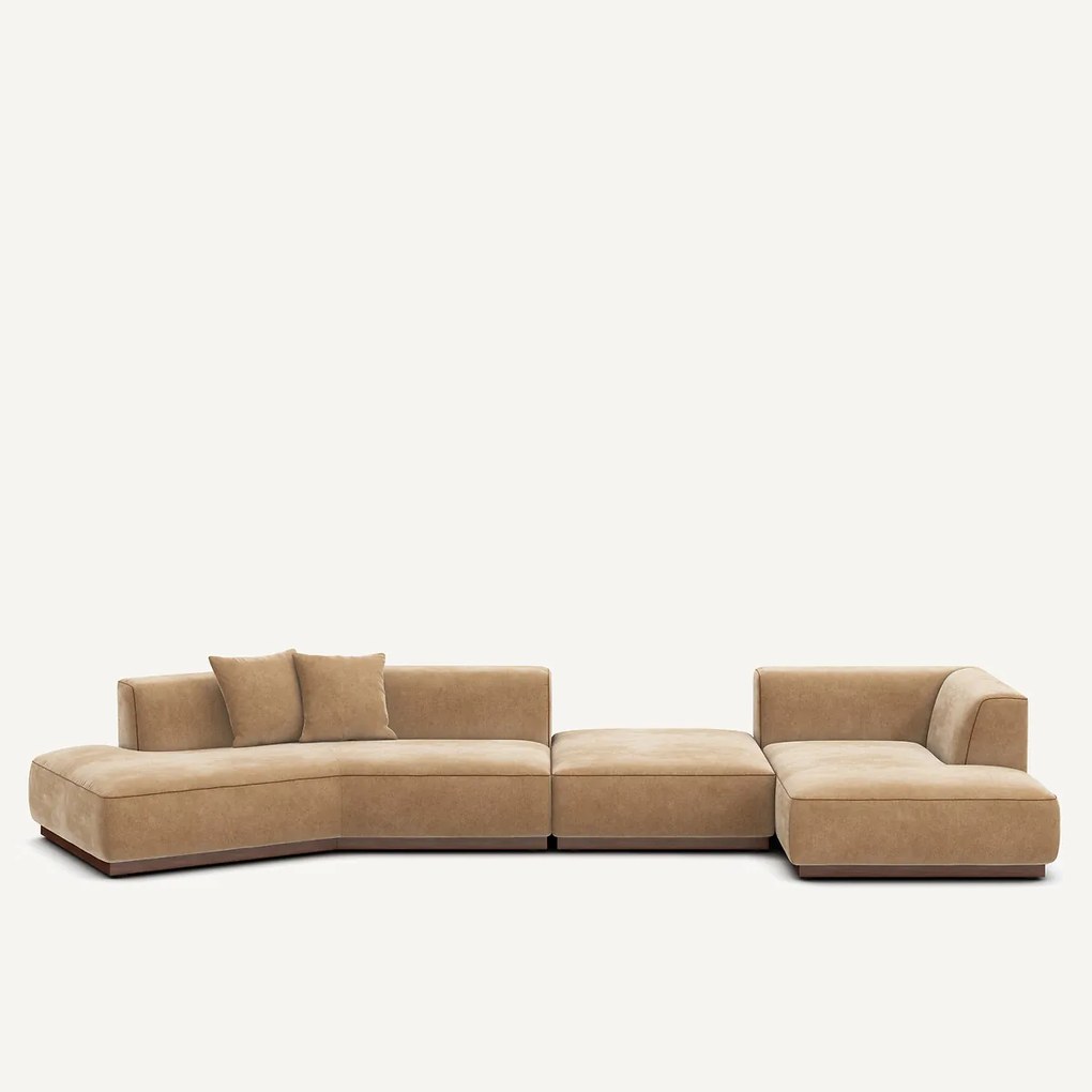 Open bank met hoek rechts met voetensteun in stonewashed fluweel, JACOPO