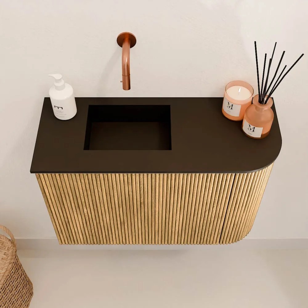 Mondiaz Joya 60cm toiletmeubel ronding rechts oak met wastafel faye links zonder kraangat urban