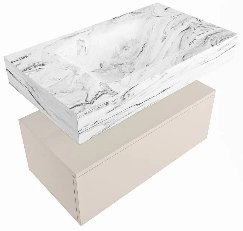 Mondiaz Alan DLux badmeubel 80cm linen 1 lade met wastafel glace midden 1 kraangat