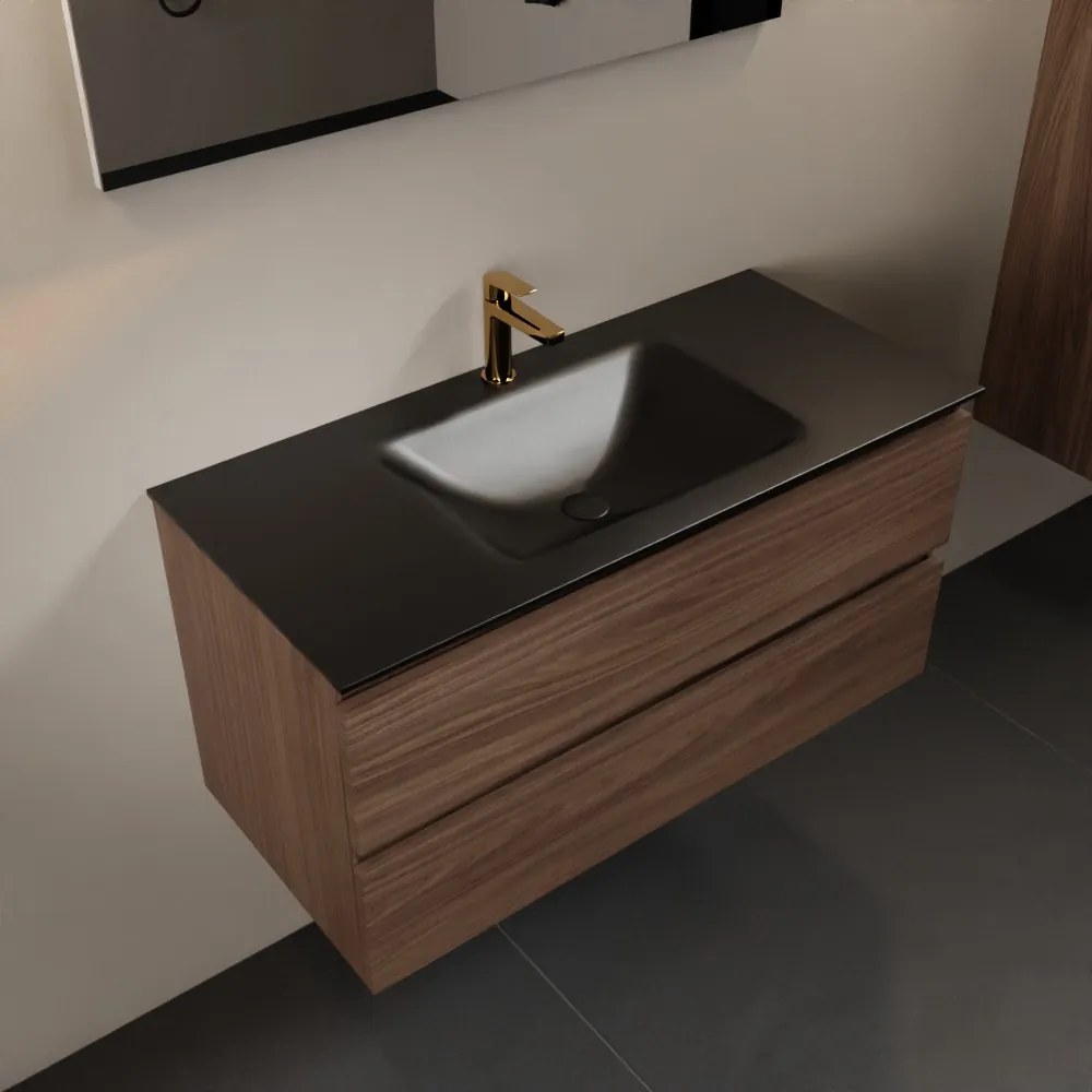 Mondiaz Aivy badmeubel 100cm mocha met wastafel solid surface urban midden 1 kraangat en spiegel